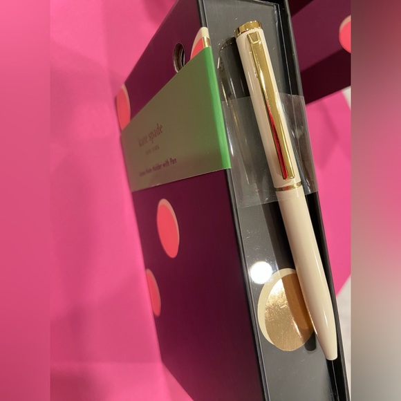 NWT! Set of kate spade note pad holder + pen 250 notes w/ gold gilded edge WHITE - Picture 9 of 16